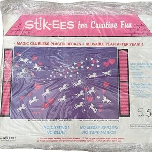 Vtg Stik-ees‎ Window Clings 90s Teacher School unicorn dreams hearts pink purple